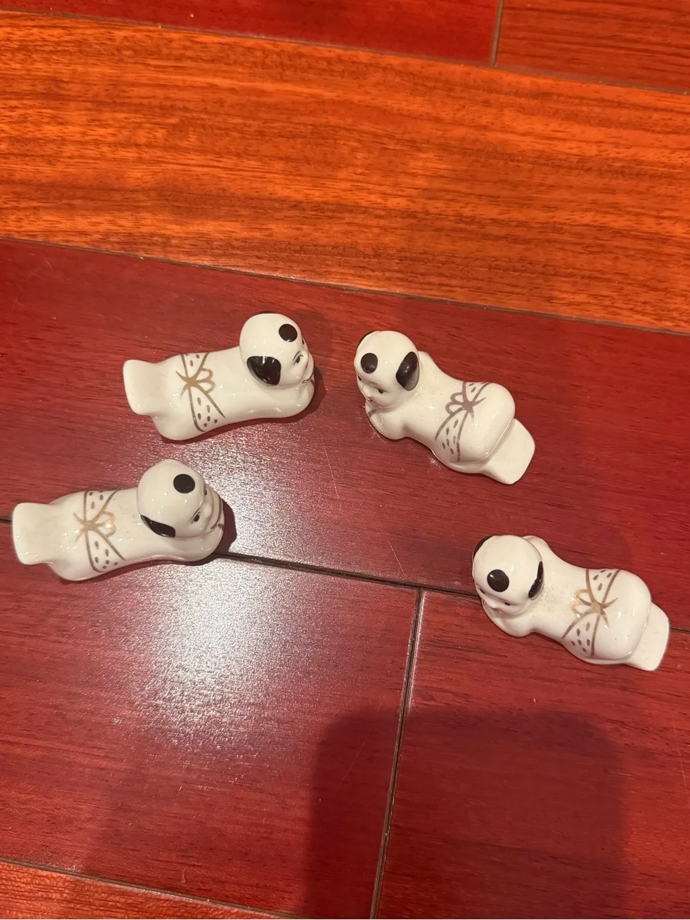 Vintage Ceramic Baby Dog Chopstick Rests Set of 4 - White with Black Accents